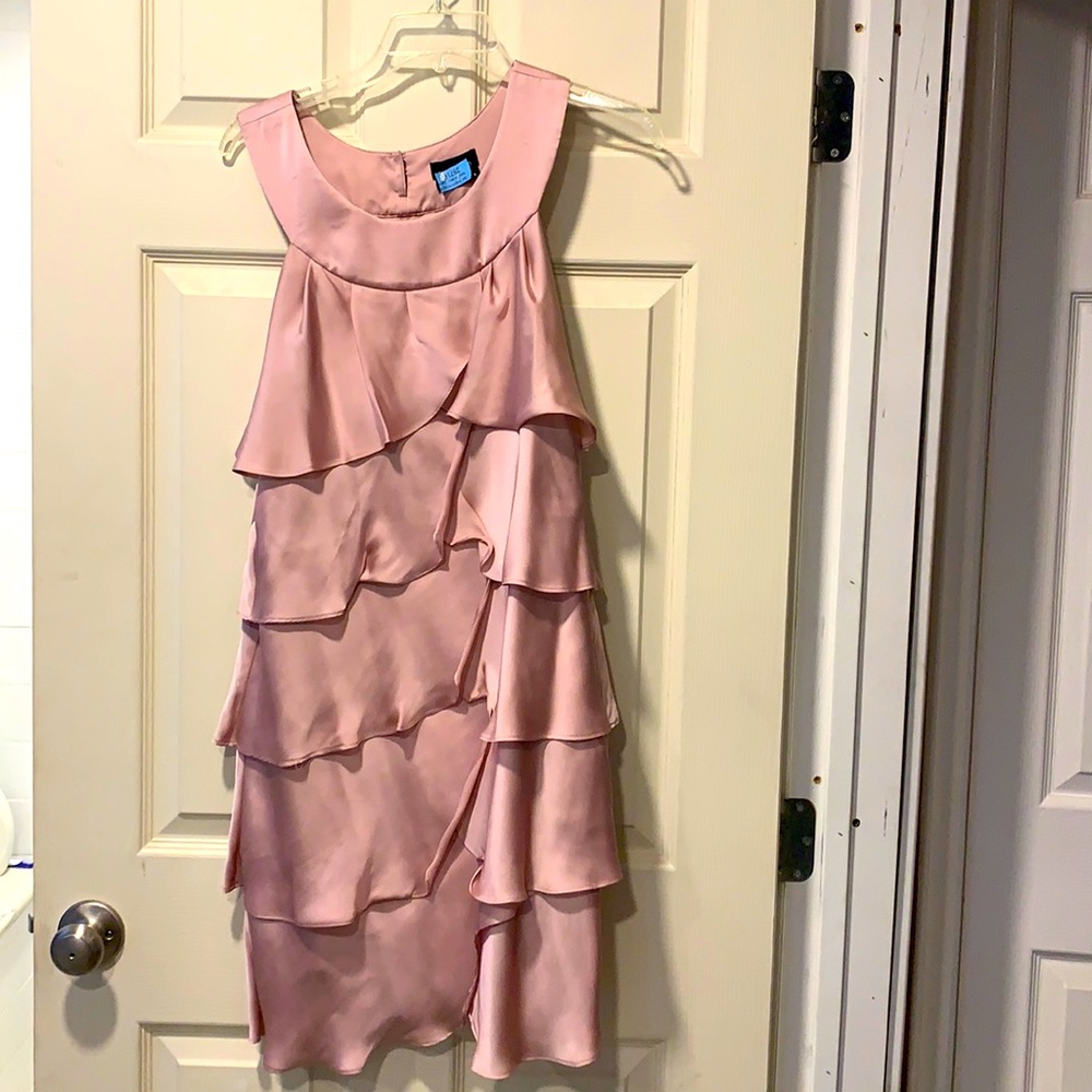 Max and Cleo champagne colored ruffle dress